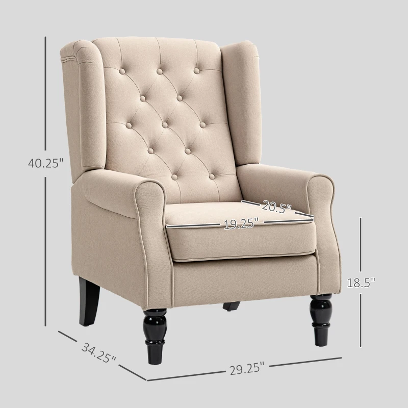 HOMCOM Wingback Accent Chair for Living Room, Button-Tufted Lounge Chair with Round Armrests and Wood Legs, Beige