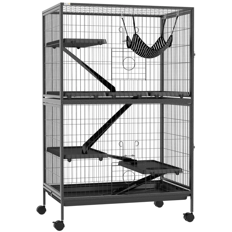 PawHut 5-Tier Rolling Small Animal Cage, Deluxe Guinea Pig Cage, Ferret Cage for Mink Chinchilla Kitten Rabbit, Grey