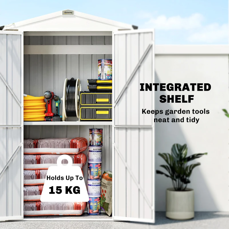Outsunny Outdoor Storage Shed Apex Roof Metal Garden Shed with Shelf for Backyard, Light Grey