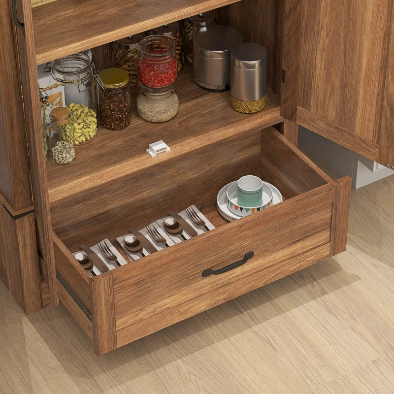 HOMCOM 72" Farmhouse Pantry Cabinet with Adjustable Shelves, Kitchen Pantry Cabinet with 2 Doors, Brown