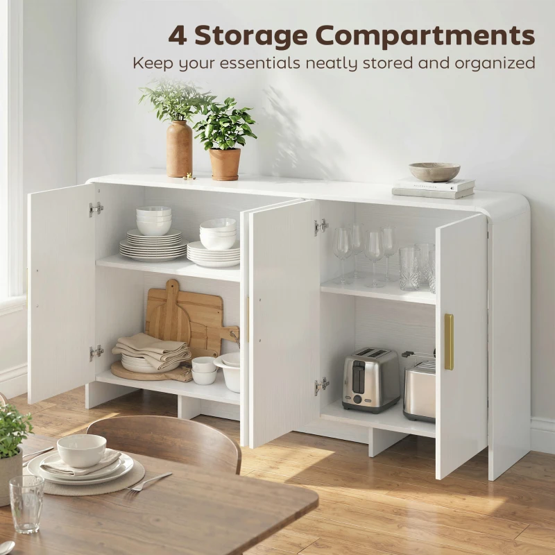 HOMCOM 60" Sideboard Buffet Cabinet with Soft Close Doors, TV Stand for TVs up to 72 Inch, White Wood Grain