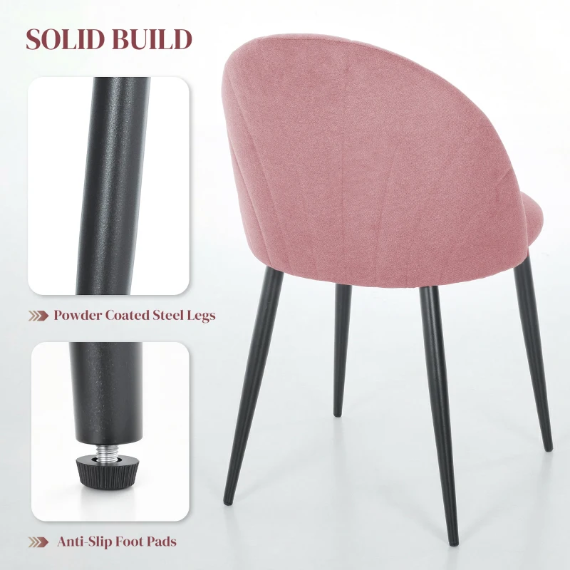 HOMCOM Modern Dining Chairs Set of 4, Upholstered Dining Room Chairs with Metal Legs, Shell Backrest, Padded Seat, Pink