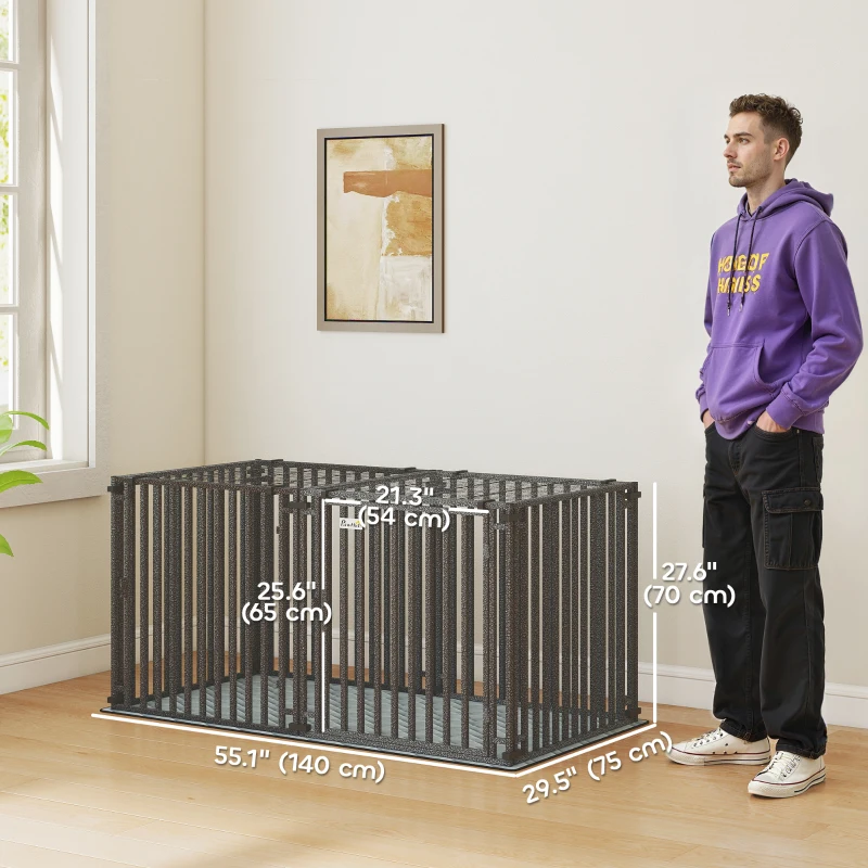 PawHut 55 Inch Heavy Duty Dog Crate, Extra Large Metal Dog Cage Kennel with Mat for Large Breeds, Modular Puppy Playpen
