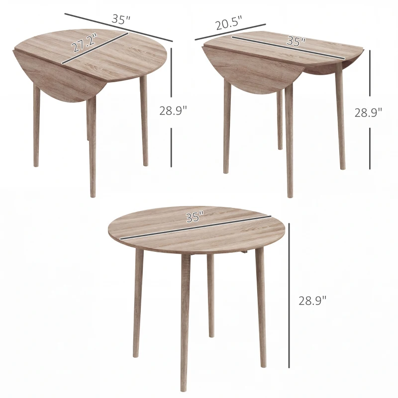 HOMCOM Folding Dining Table, Round Drop Leaf Kitchen Table for Small Spaces with Wood Legs, Oak Color
