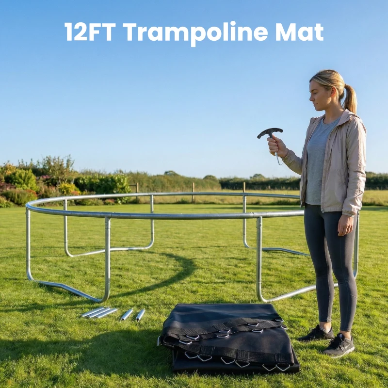 Soozier Trampoline Replacement Mat, Fits 12' Trampoline w/ 72 V-Hooks & 5.5" Springs (Spring & Frame not Included),  Black