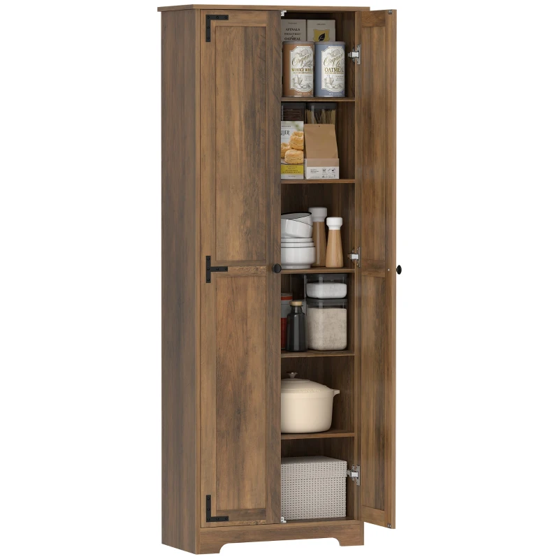 HOMCOM 67" Farmhouse Pantry Cabinet with 2 Doors, Tall Storage Cabinet with Adjustable Shelves, Brown Wood Grain