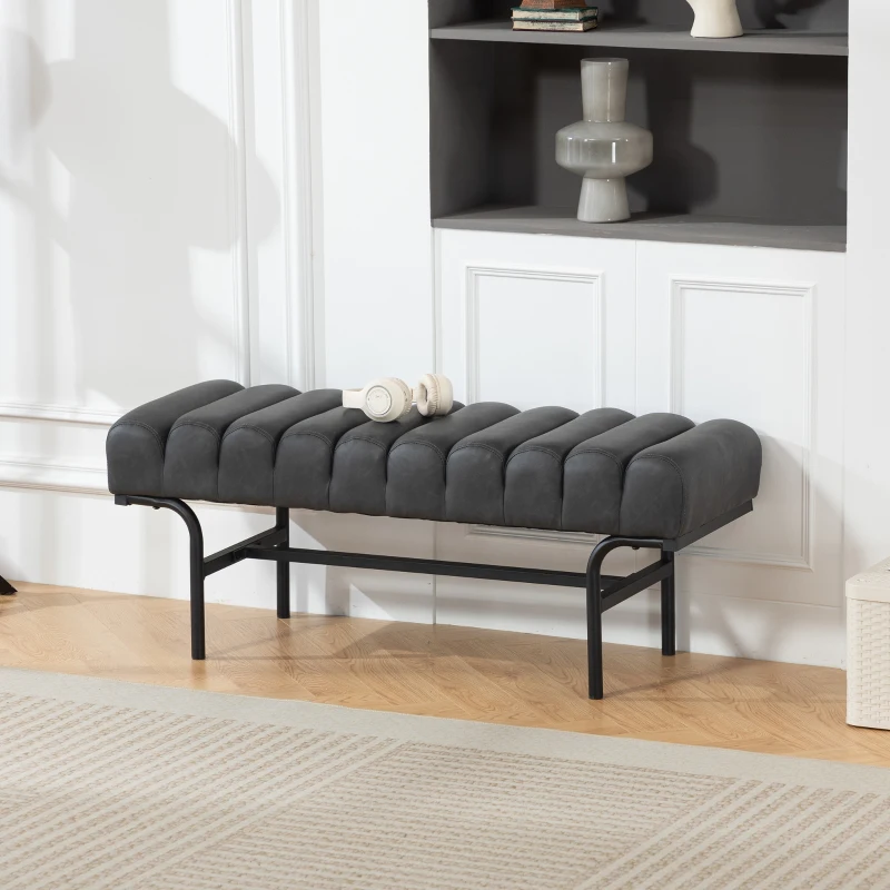 HOMCOM Bedroom Bench PU Leather End of Bed Bench with Cylindrical Seat and Metal Legs for Bedroom Living Room Hallway Black