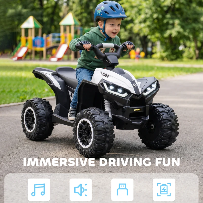 Aosom Kids 4 Wheeler Quad with Music, Headlights, High & Low Speed, Kids ATV for 3-5 Years Old Boys & Girl, White
