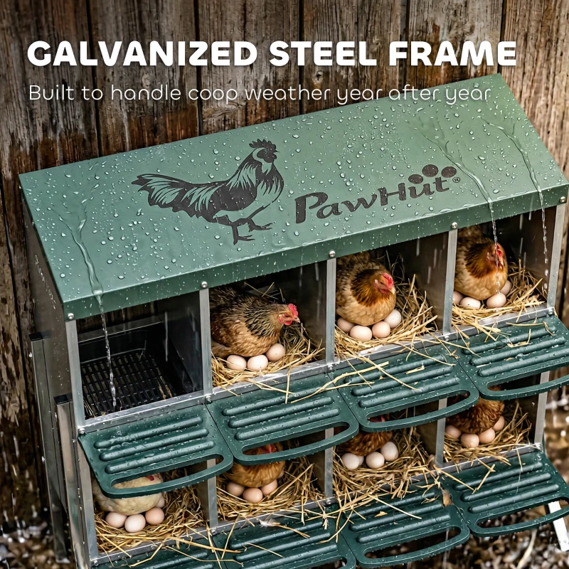 PawHut Chicken Nesting Boxes, 8 Compartment Metal Nesting Boxes for Chickens, Two-Tier Egg Laying Boxes with Vented Holes
