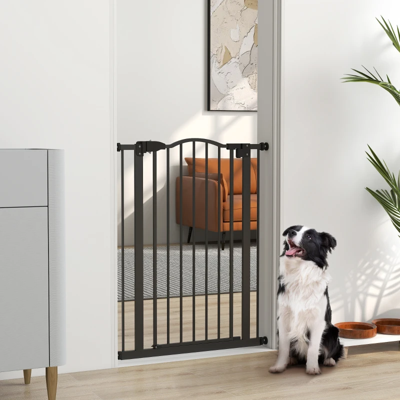 PawHut Extra Tall Dog Gate with Door, Pressure Fit, Auto Close, Double Locking for Doorways Hallways Stairs, 29"-32", Black