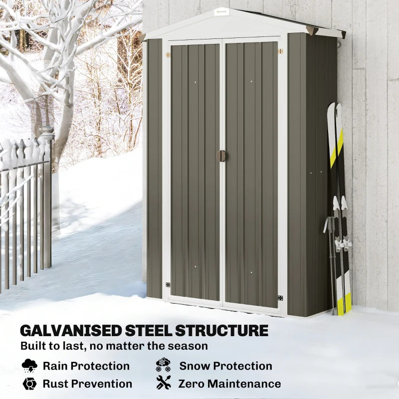 Outsunny Outdoor Storage Shed Apex Roof Metal Garden Shed with Shelf for Backyard, Light Grey