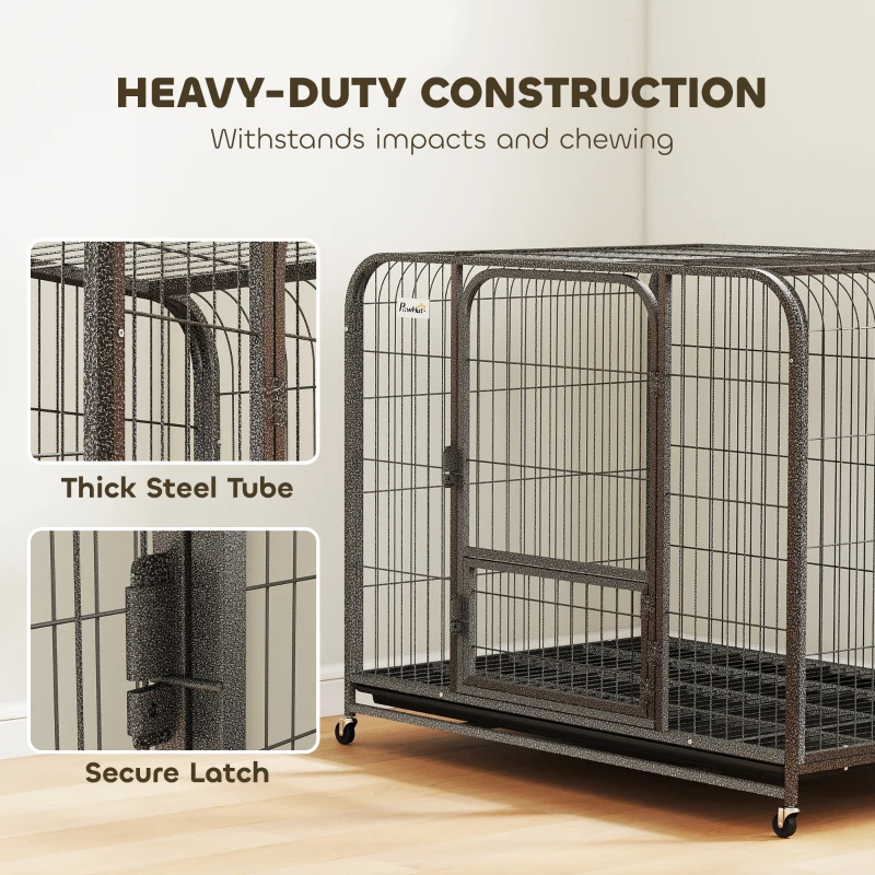 PawHut 43 Inch Heavy Duty Dog Crate, Extra Large Metal Dog Cage with Lockable Wheels and Removable Tray