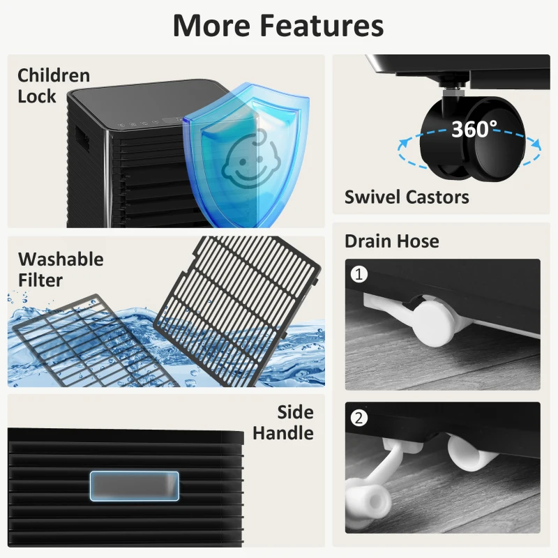 HOMCOM 8000 BTU Portable Air Conditioner with Fan & Dehumidifier Mode, Quiet AC Unit with Remote Control, 24-Hour Timer, Black