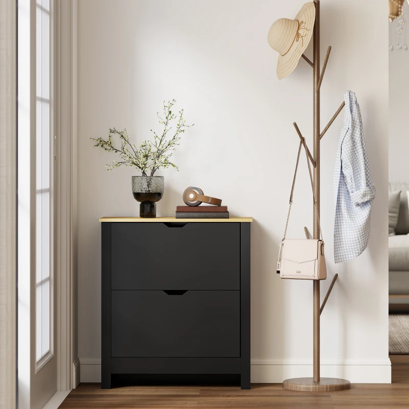 HOMCOM Shoe Storage Cabinet with 2 Flip Drawers and Adjustable Shelves for 8–12 Pairs of Shoes, Black