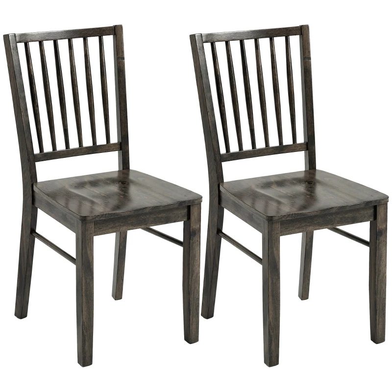 HOMCOM Dining Chairs Set of 2 Ergonomic Solid Wood, Armless Kitchen Chairs with Rubberwood Legs, Charcoal Gray