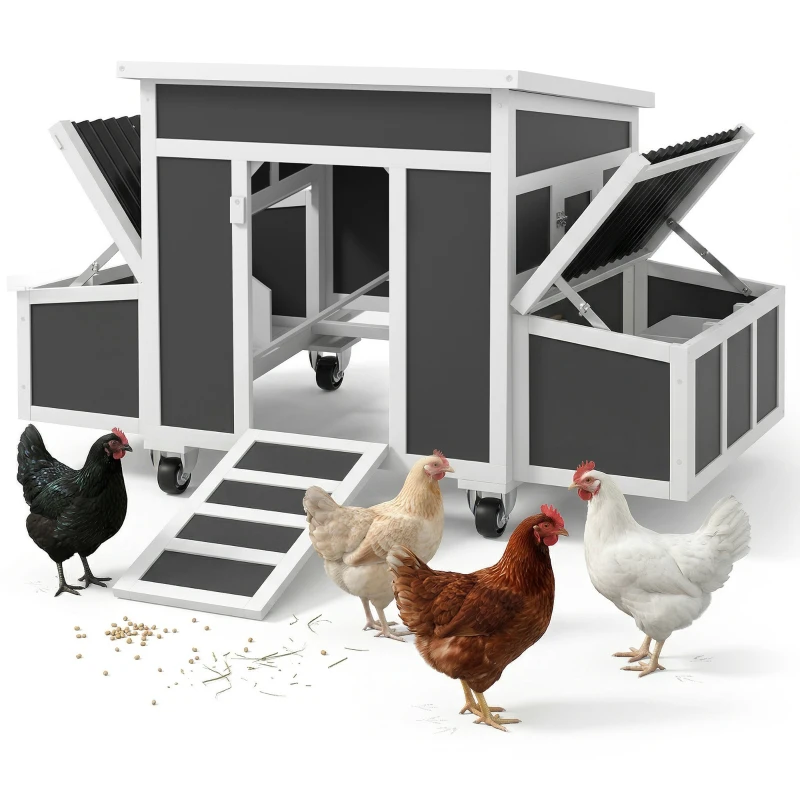 PawHut Wooden Chicken Coop with Nesting Box for 6 Chickens, Dark Grey