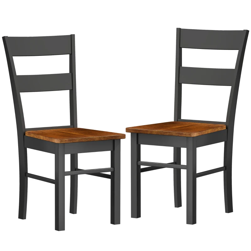 HOMCOM Farmhouse Dining Table Chairs, Set of 2 Rubber Wood Kitchen Table Chairs with Open Back for Living Room, Black