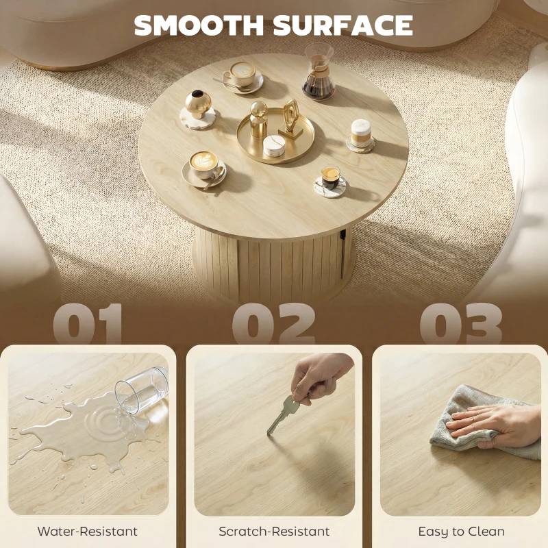 HOMCOM Round Coffee Table, 31.5" Center Table, Natural Wood