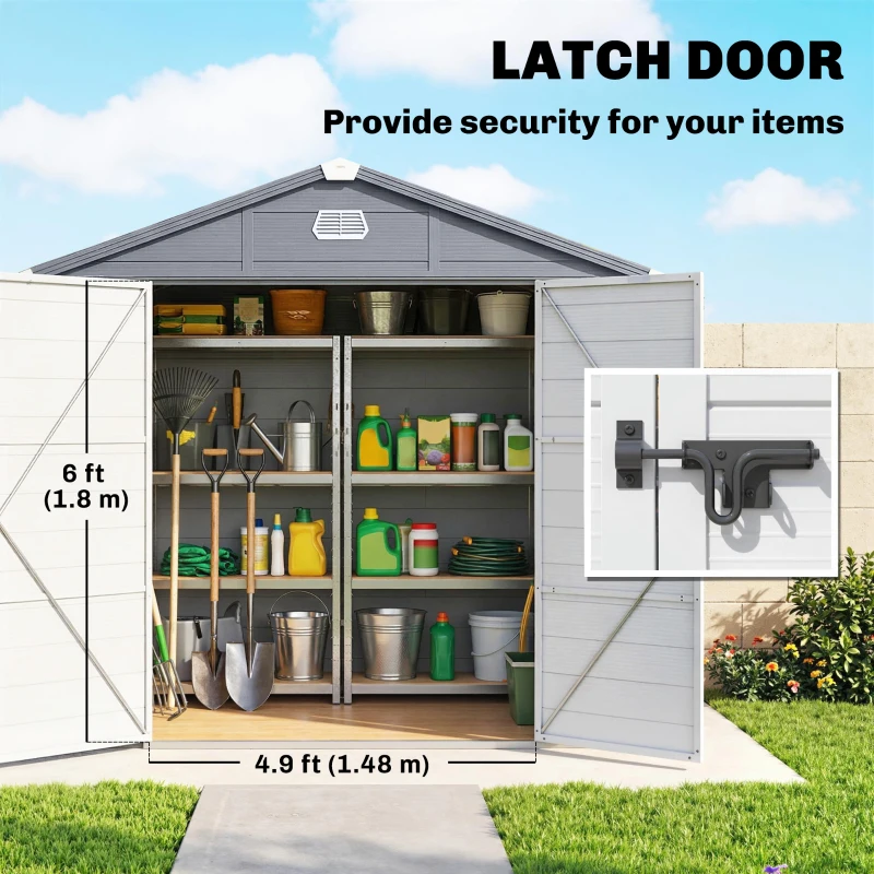 Outsunny 8' x 6' Plastic Garden Storage Shed with Latch Door, Vents, Sloped Roof, Dark Grey