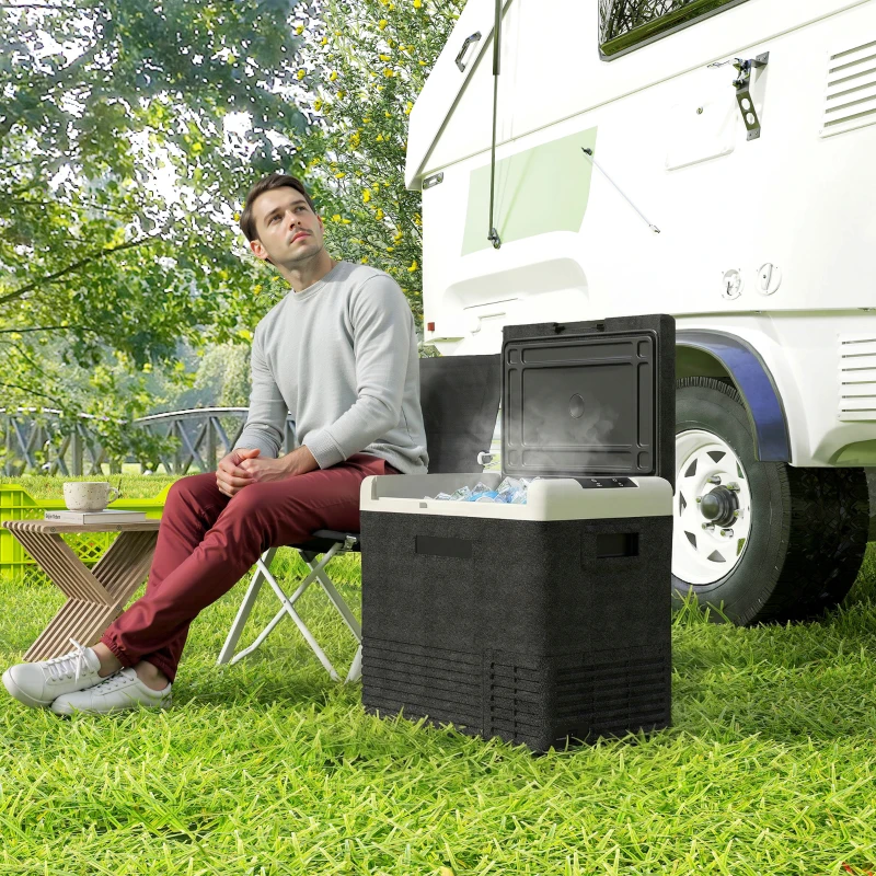 Outsunny 12 Volt Car Refrigerator, 53QT Car Fridge Electric Cooler, 12/24V DC and 100-240V AC, -68-68 ℉, Portable Refrigerator