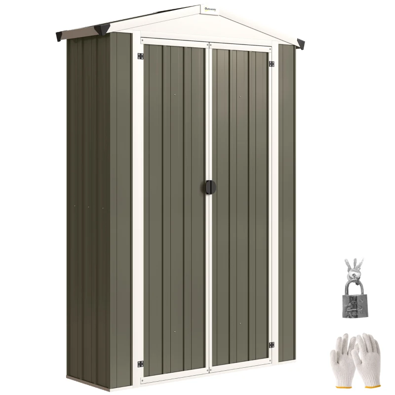 Outsunny Outdoor Storage Shed Apex Roof Metal Garden Shed with Shelf for Backyard, Light Grey