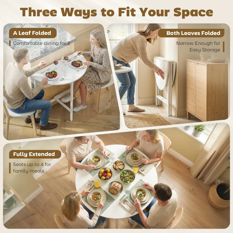 HOMCOM Drop Leaf Table, Folding Dining Table for Small Spaces 80 cm, White