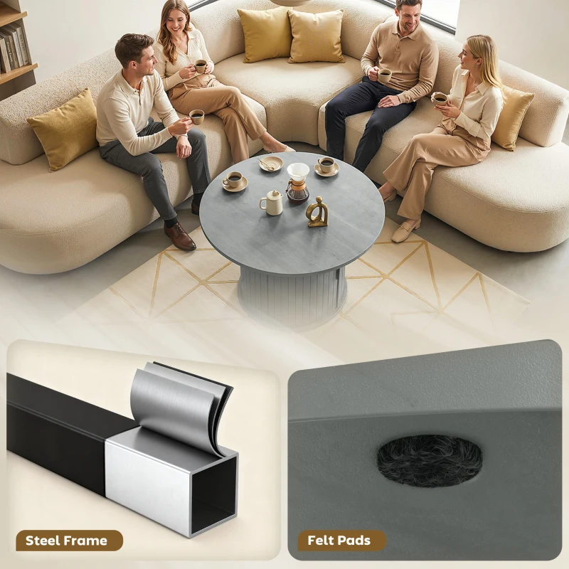 HOMCOM Round Coffee Table, 31.5" Center Table, Cement Grey