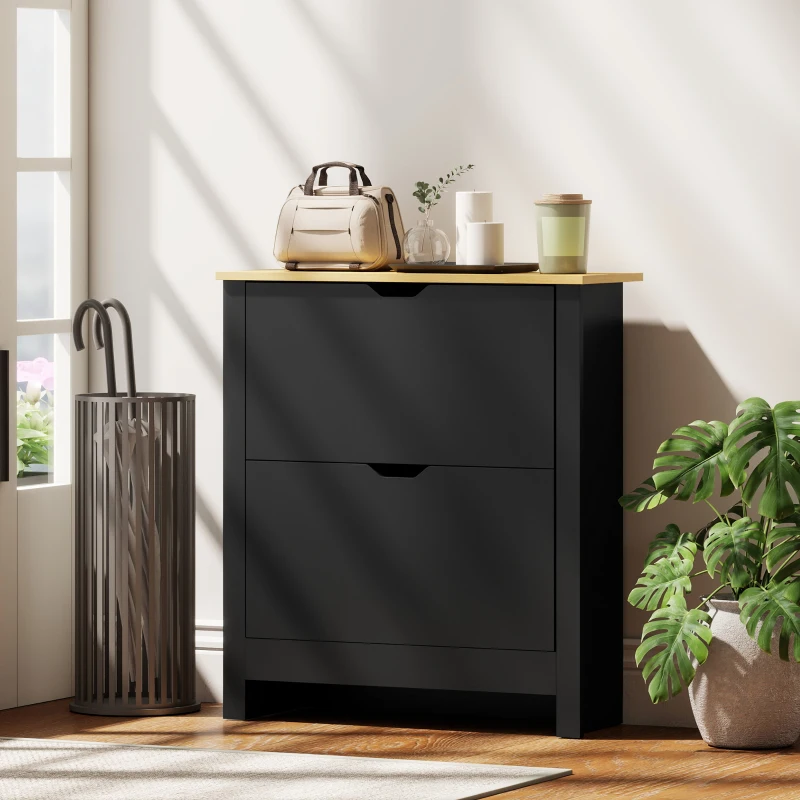 HOMCOM Shoe Storage Cabinet with 2 Flip Drawers and Adjustable Shelves for 8–12 Pairs of Shoes, Black