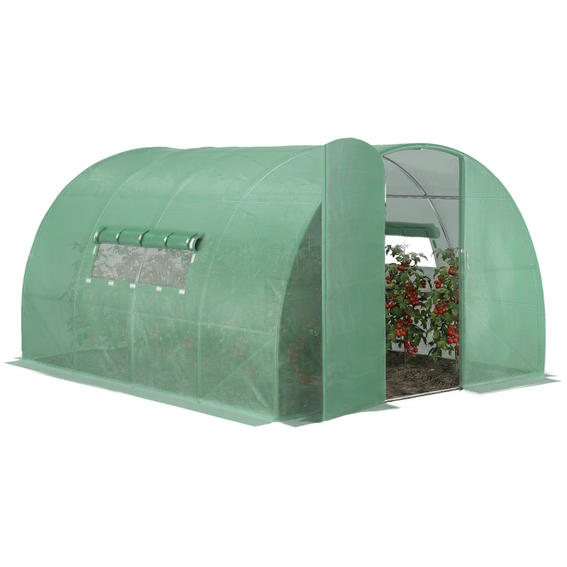Outsunny 13x10x6.6ft Heavy Duty Outdoor Walk-in Tunnel Greenhouse Portable Garden Planting Warm House with PE Cover Green
