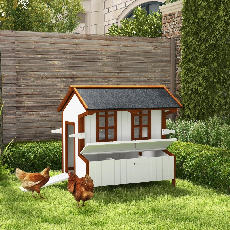 PawHut 47" Chicken Coop, Wooden Chicken House Raised Rabbit Hutch with Waterproof Roof, Nesting Box and Handles for 3-5 Hens, Poultry Cage Portable Hen Pen for Backyard