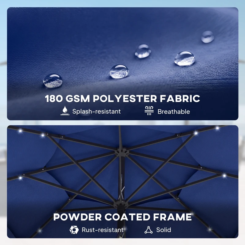 Outsunny 9.7 ft Outdoor Patio Umbrella with Solar LED Lights, 3 Tier Outdoor Table Umbrella with Tilt, Crank, Navy Blue