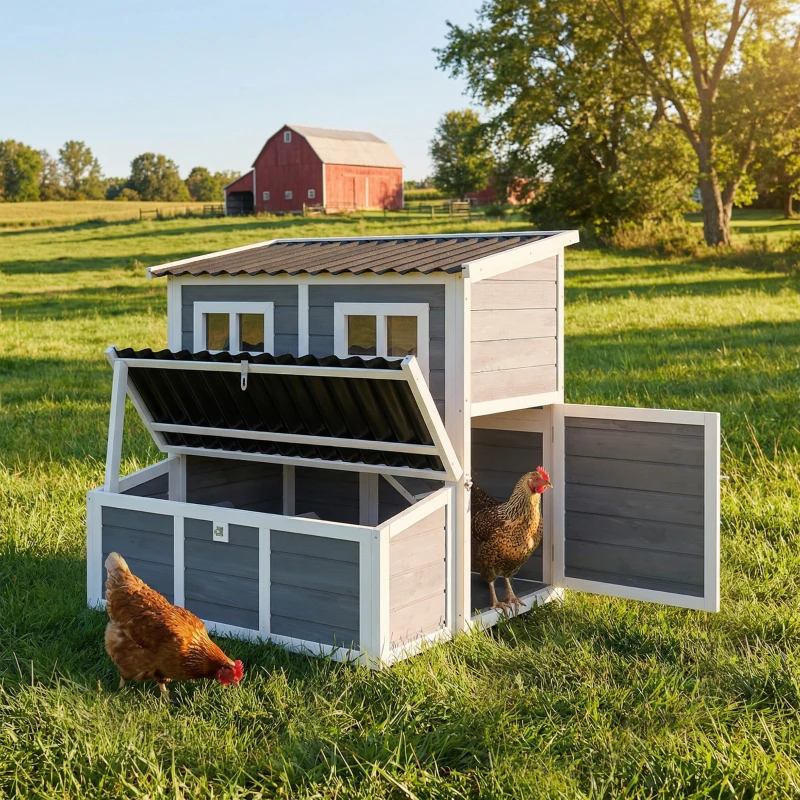 PawHut Wooden Chicken Coop with Nesting Box, Pull-Out Tray, Waterproof Roof, 39" Chicken House for 4-6 Chickens, Rabbits