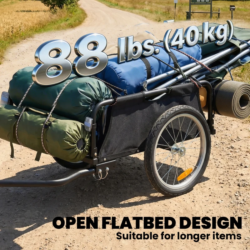 Soozier Bike Cargo Trailer, Bicycle Trailer Wagon Cart with Quick Release 16" Pneumatic Wheels, Red Flag