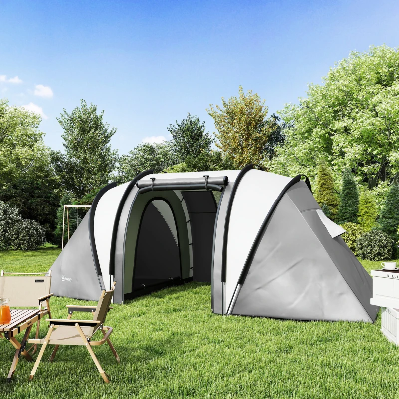 Outsunny Camping Tent with 2 Bedrooms and Living Area, 3000mm Waterproof Family Tent, for Fishing Hiking Festival, Grey