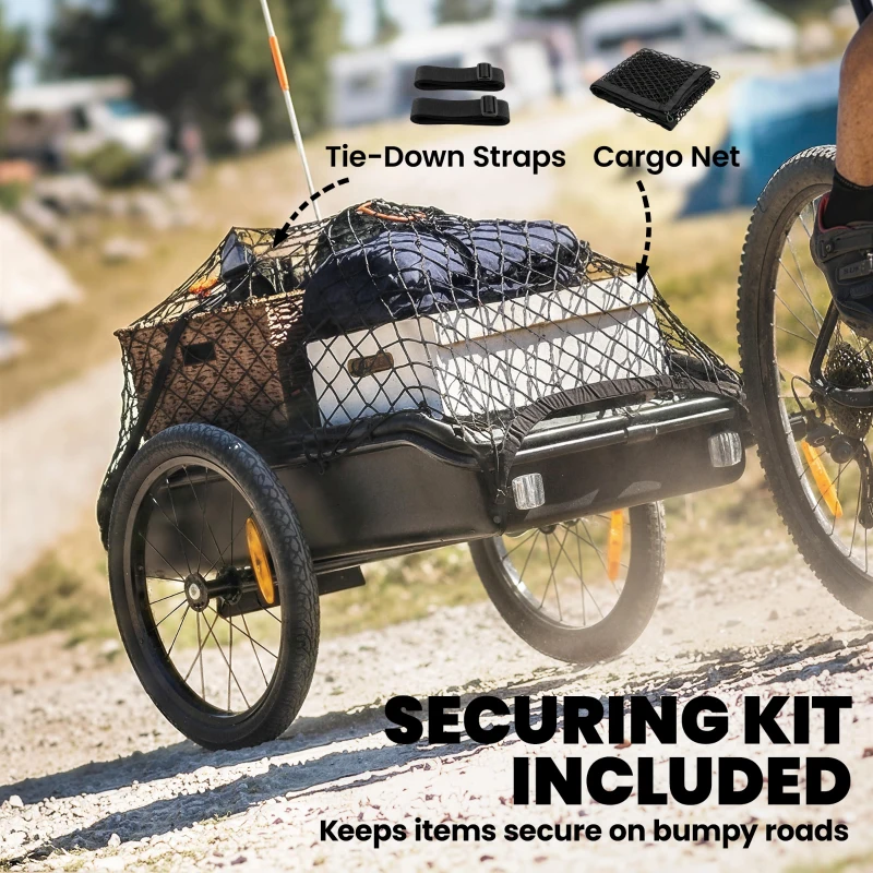 Soozier Bike Trailer, Bike Cargo Trailer with Quick Release 16" Wheels, Cargo Net, Safe Reflectors and Red Flag