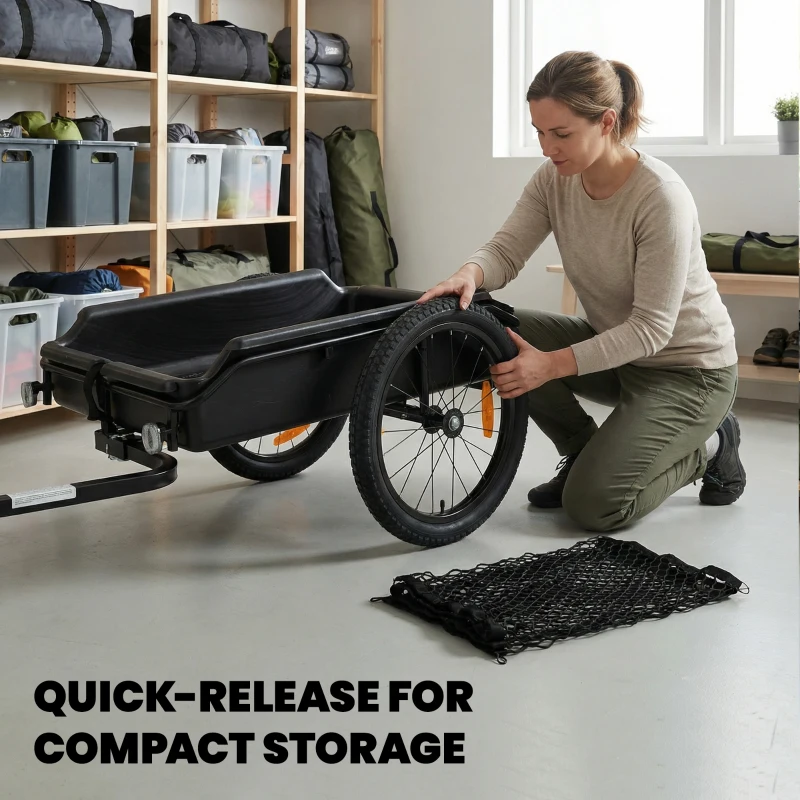 Soozier Bike Trailer, Bike Cargo Trailer with Quick Release 16" Wheels, Cargo Net, Safe Reflectors and Red Flag