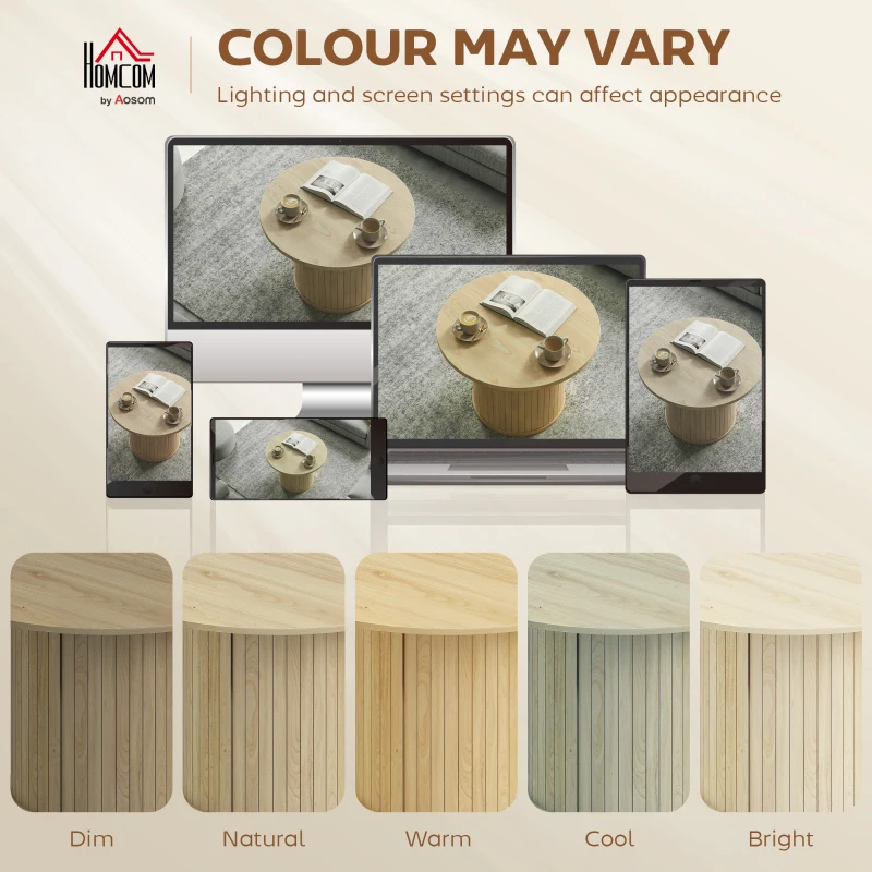 HOMCOM Round Coffee Table, 24" Center Table, Natural Wood