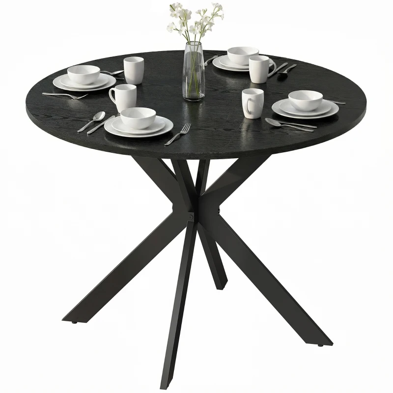 HOMCOM 39" Dining Table, Contemporary Round Kitchen Table with Steel Legs, Black Wood Grain