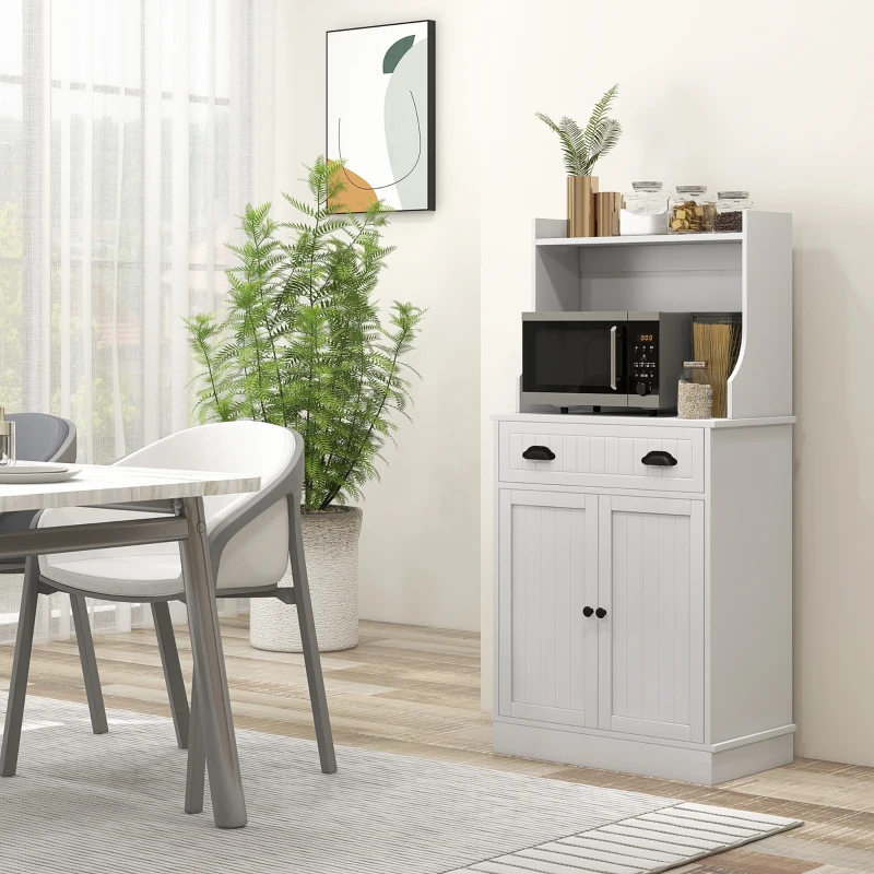 HOMCOM Microwave Cabinet, Kitchen Storage Cabinet with Drawer and Adjustable Shelf, White