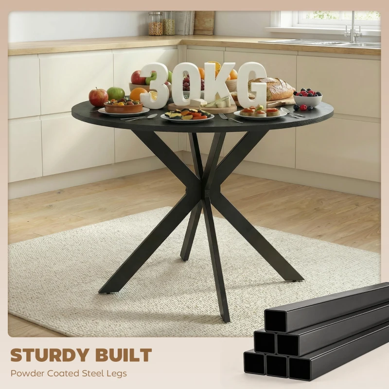 HOMCOM 39" Dining Table, Contemporary Round Kitchen Table with Steel Legs, Black Wood Grain