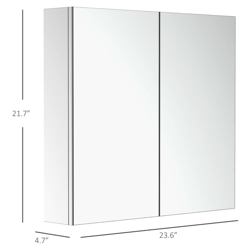 HOMCOM 24 x 22 Inch Stainless Steel Medicine Cabinet Wall Mounted Bathroom Mirror Storage Cabinet with Shelves