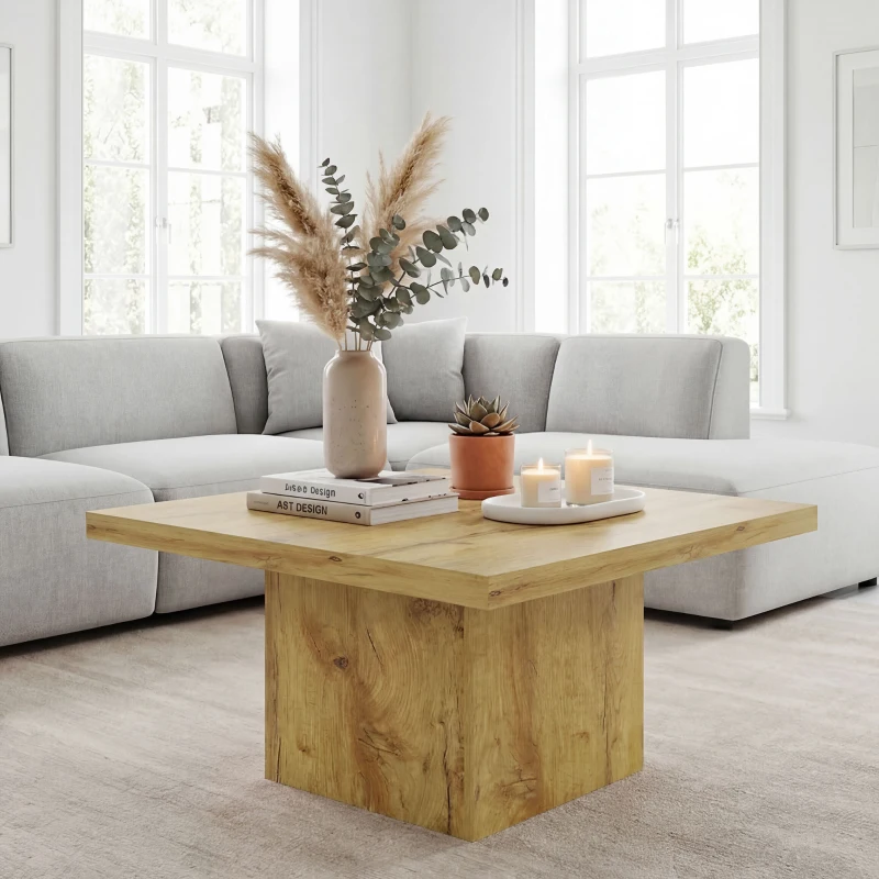 HOMCOM Square Coffee Table, Center Table with 1.6" Thick Tabletop, Natural Wood