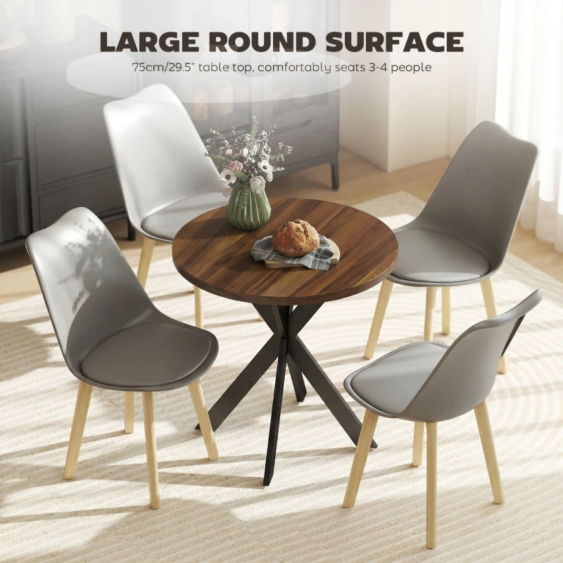 HOMCOM 29" Dining Table, Contemporary Round Kitchen Table with Steel Legs, Walnut