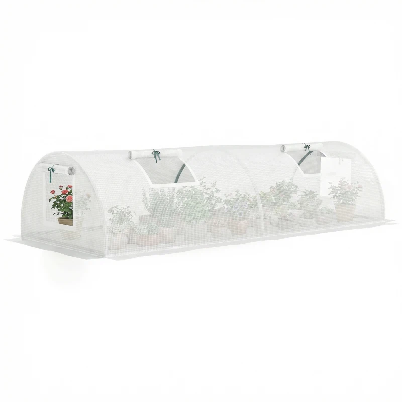 Outsunny Portable Mini Greenhouse, Tunnel Growing Tent with 5 Mesh Windows and Steel Frame,7' x 3' x 2', White