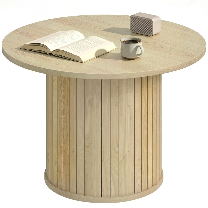 HOMCOM Round Coffee Table, 24" Center Table, Natural Wood