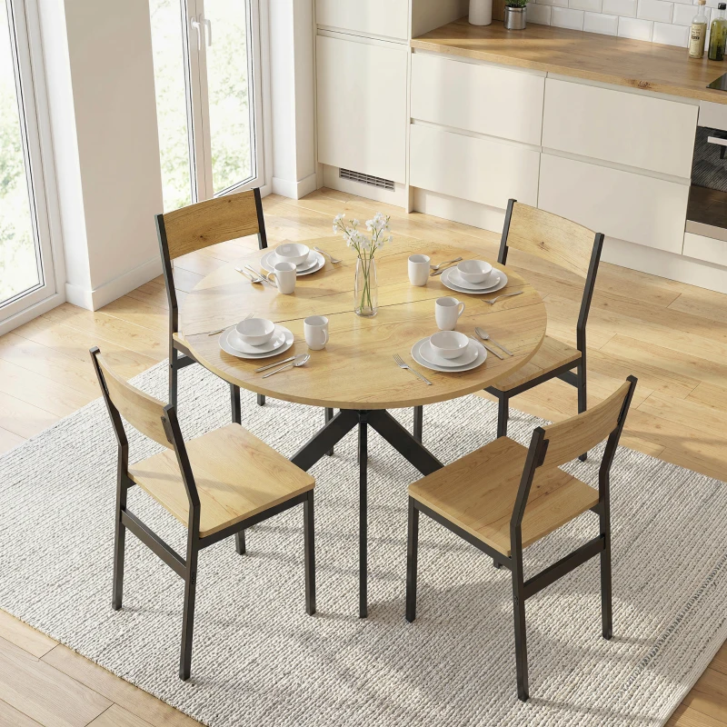 HOMCOM 39" Dining Table, Contemporary Round Kitchen Table with Steel Legs, Brown Wood Grain