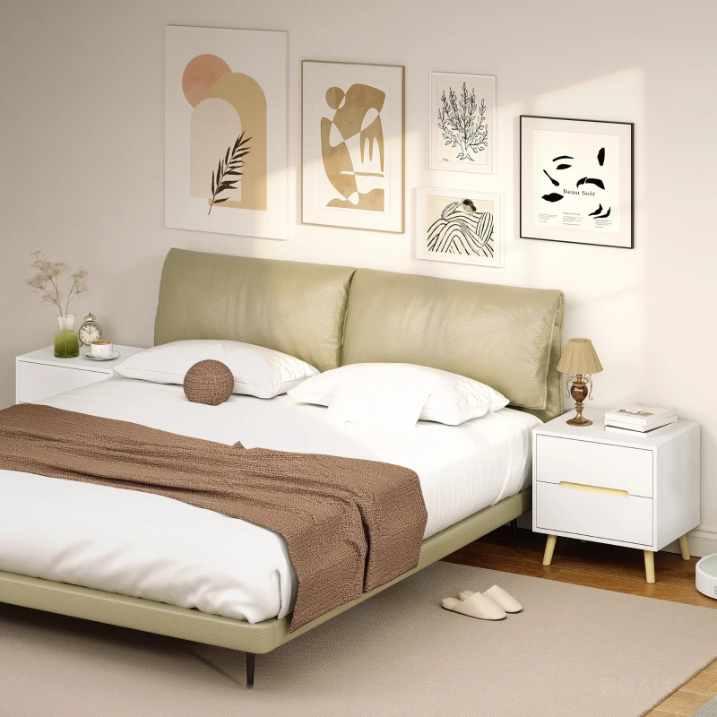 HOMCOM Nightstands Set of 2, Bedside Table with 2 Drawers, Modern Side End Table with Solid  Wood Legs for Bedroom, White