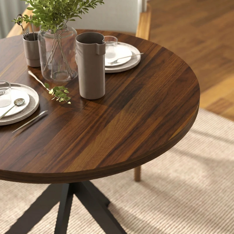 HOMCOM 29" Dining Table, Contemporary Round Kitchen Table with Steel Legs, Walnut