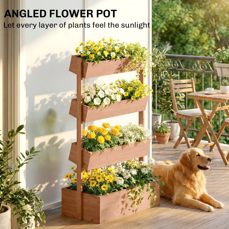 Outsunny 4-Tier Raised Garden Bed, 33.5" x 18" x 55" Vertical Wooden Outdoor Planter Box with Drainage Holes and Fabric Liner