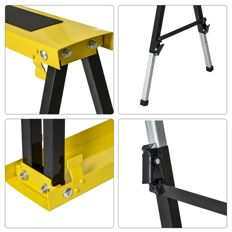 HOMCOM Saw Horse Twin Pack Folding Workbench Adjustable Metal Trestle Stands Yellow